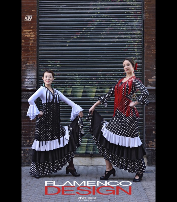 VESTIDO PARA BAILE FLAMENCO LUNARES Y FLECOS / FLAMENCO DANCE DRESS LUNARES
