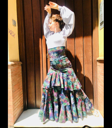 Profesional Flamenco Skirt amanecer flower velvet