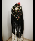 Professional flamenco dancing shawl in color black, embroided in colours
