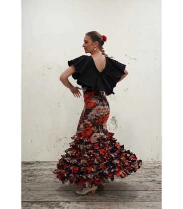 Falda flamenca profesional alegrias flores naranja