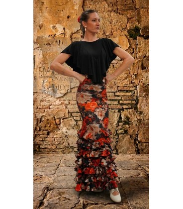 Falda flamenca profesional alegrias flores naranja
