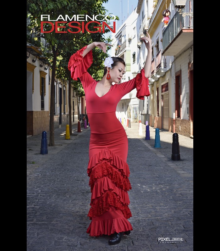 Falda flamenca profesional modelo Sevilla flores beige - Flamencodesign  Sevilla