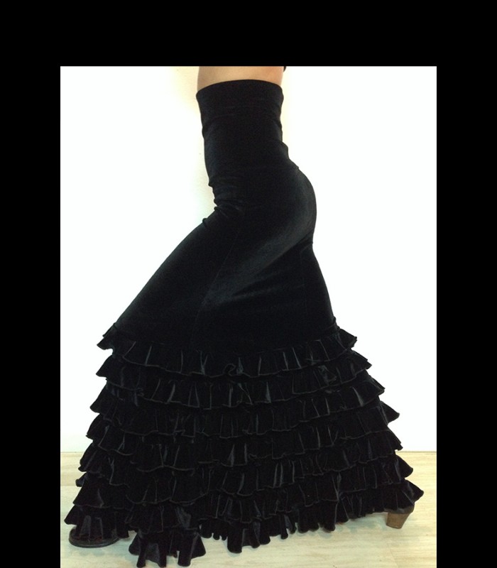Falda flamenca profesional alegrias terciopelo negro -