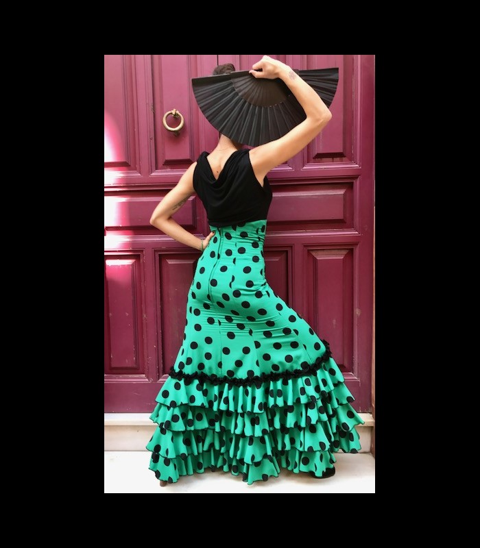 Falda Flamenco Verde Entallada Con Mucho Vuelo