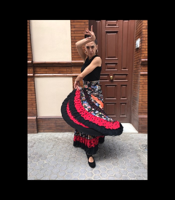 Falda flamenca profesional modelo Carmensol negroyblanco - Flamencodesign  Sevilla