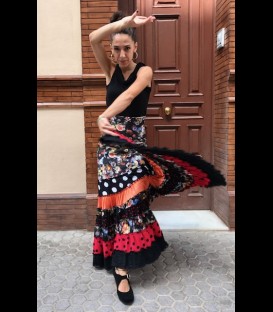 Falda flamenca profesional modelo Sevilla flores negro