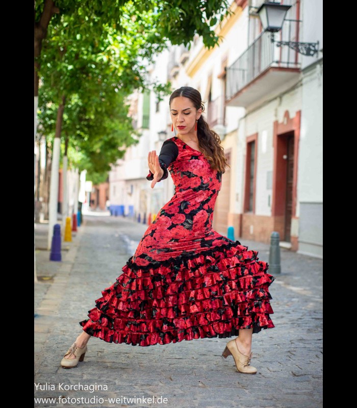 Vestido de alegrias terciopelo rosa - Flamencodesign Sevilla