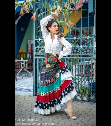 Profesional Flamenco Skirt Sevilla flower beige