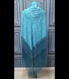 Mantón de seda semiprofesional para bailar en color turquesa
