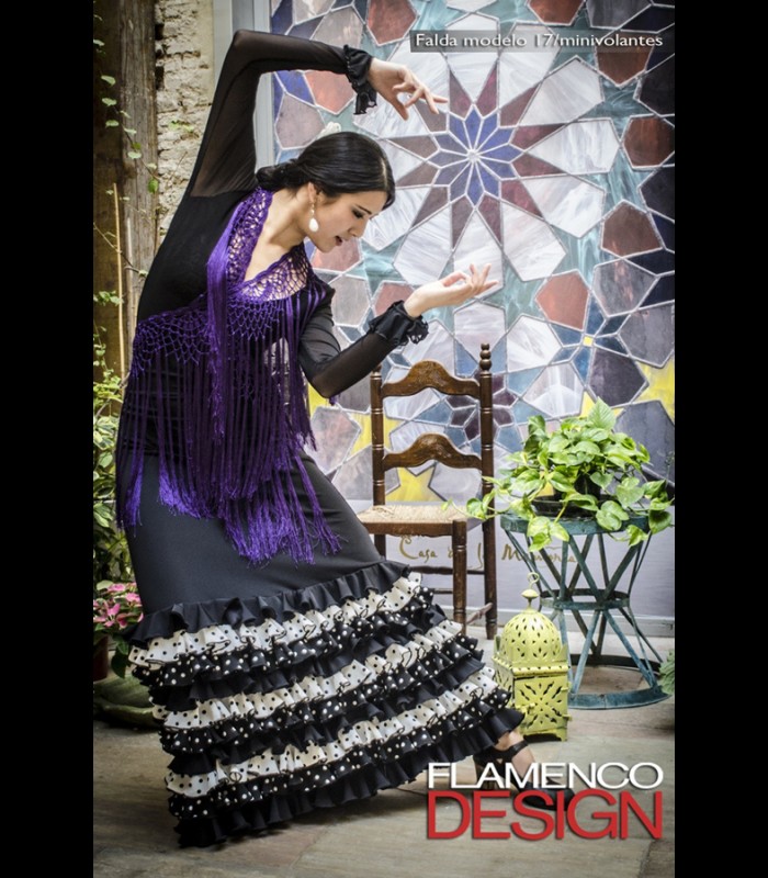 Falda flamenca profesional modelo minivolantes lycra-crespon
