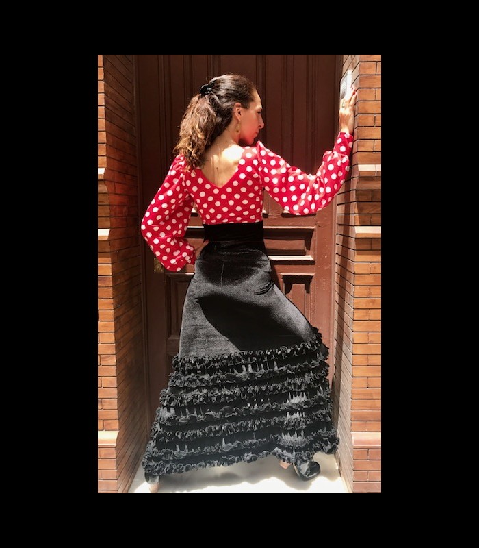 Falda Sevillana Negra con Lunares Rojos para Mujer