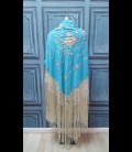 Mantón de seda para bailar en color turquesa-beige (semi-profesional)