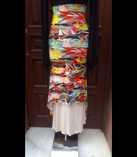 Falda Doblada Asimétrica estampada/beige