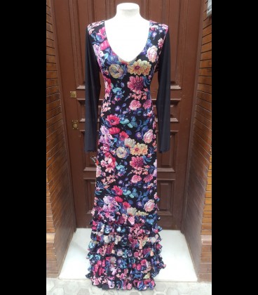 Vestido de flamenco negro estampado flores