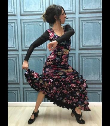 Vestido de flamenco negro estampado flores