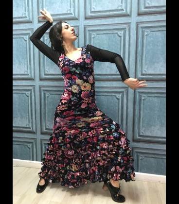 Vestido de flamenco negro estampado flores