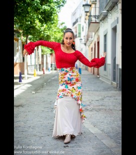 Flamenco skirt Guajira butterfly pattern, light beige underskirt