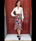 Flamenco skirt Doble Volante black with floral pattern