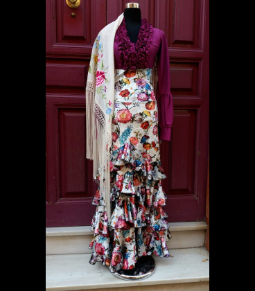 Profesional Flamenco Skirt amanecer flower velvet
