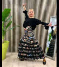 Falda flamenco profesional modelo minivolantes flores negras
