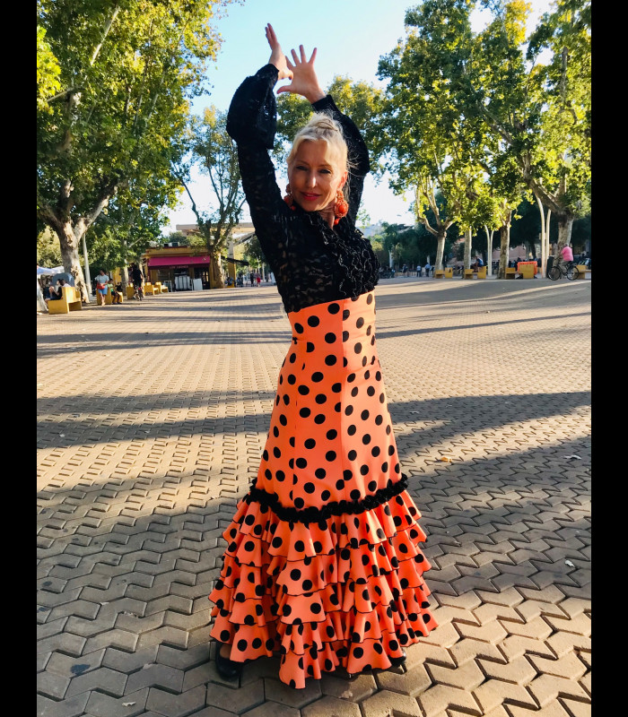 Falda flamenca profesional modelo Carmensol negroyblanco - Flamencodesign  Sevilla
