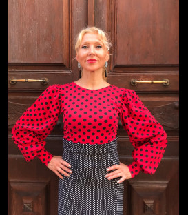Blouse Claudia in color red with black polka dots
