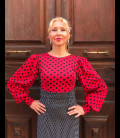 Blouse Claudia in color red with black polka dots