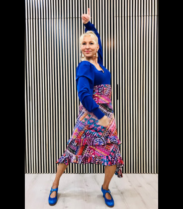 Falda flamenca Doble Volante azulyrojo estampado