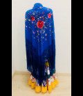 Mantón de seda para bailar en color azul bordado con flores