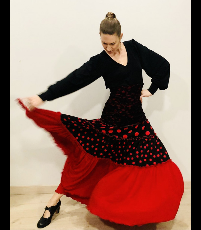 Falda Flamenca Estampada modelo Alegría color negro con flores-Talla 36